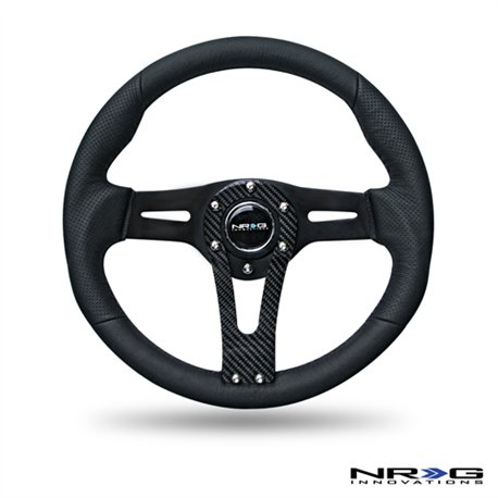 NRG - Black Leather Steering Wheel w/ Carbon Center Spoke
